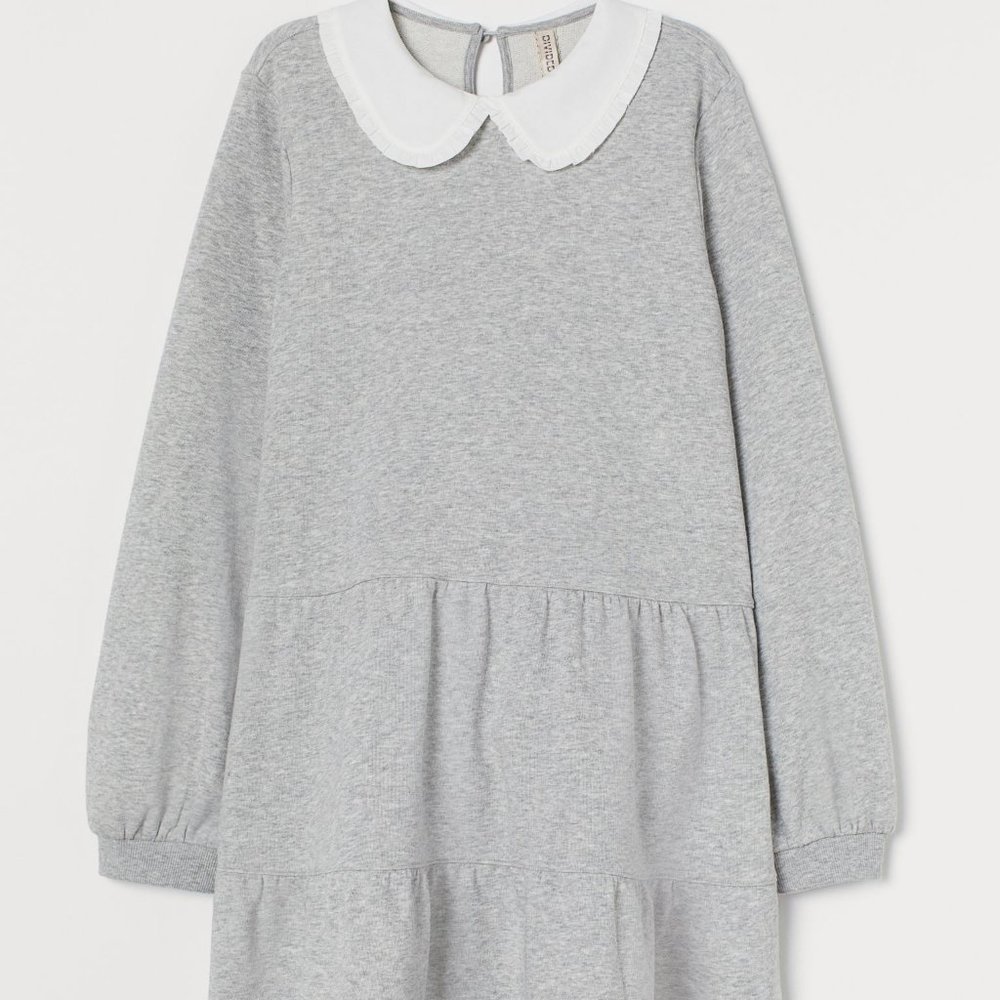Light gray melange collared sweater dress